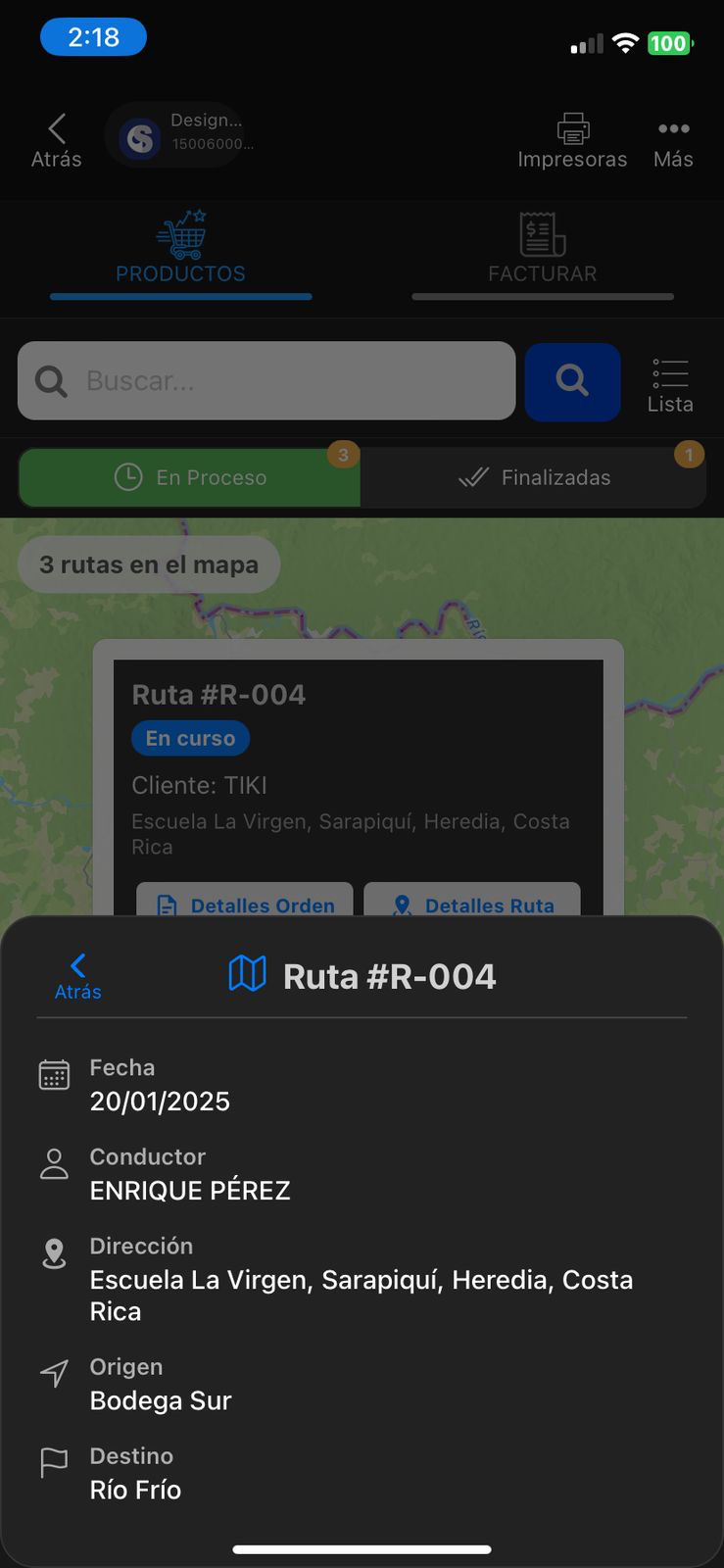 Detalles de inicio de ruta de cliente